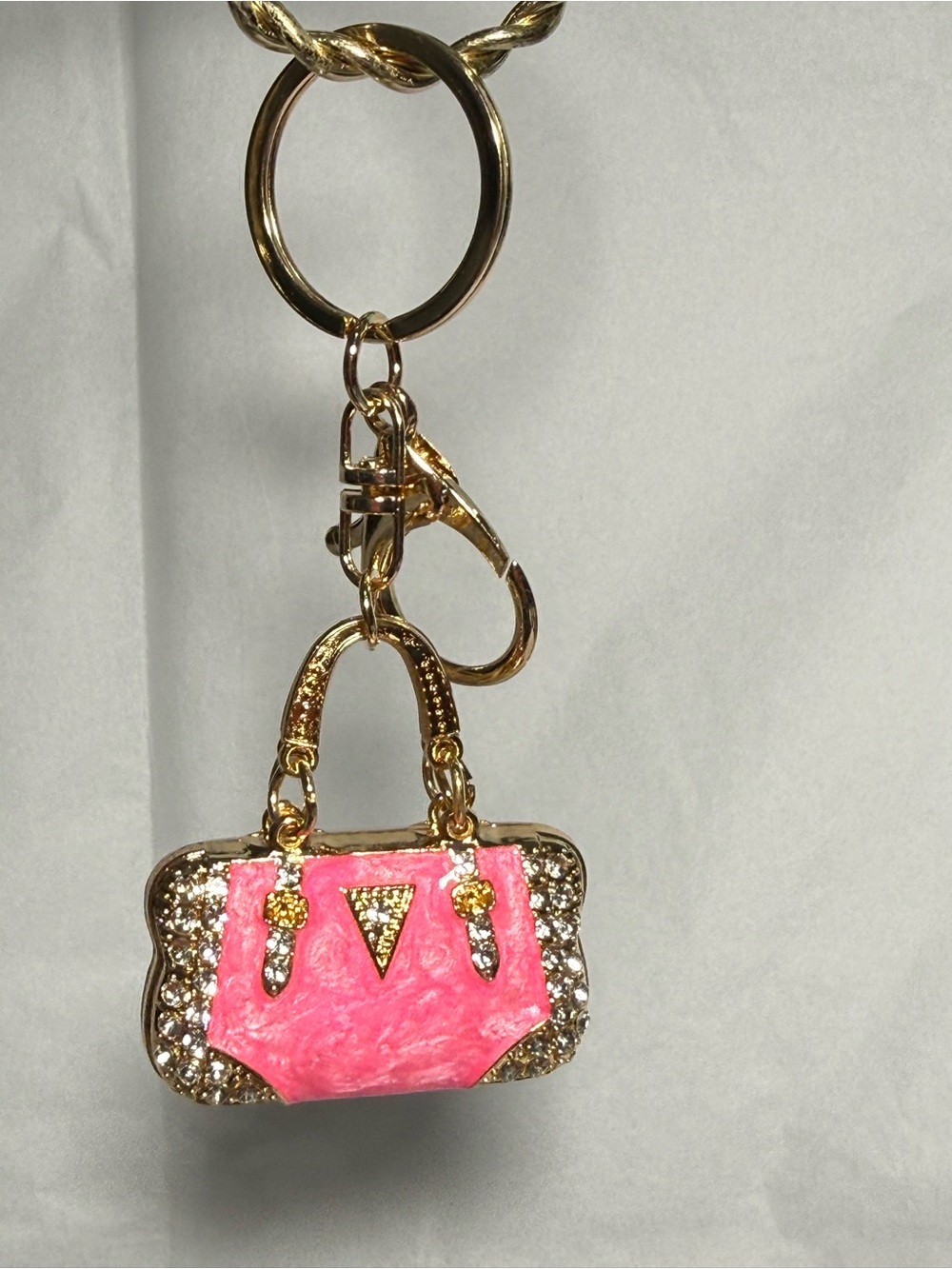 Gold-Tone & Pink Bling Accent Purse Keychain